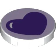Tile, Round 2 x 2 with Bottom Stud Holder with Dark Purple Heart Pattern in weiß, LEGO Teilenummer 14769pb235