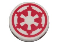 LEGO part Tile, Round 2 x 2 with Bottom Stud Holder with Red SW Imperial Logo Pattern 14769pb262