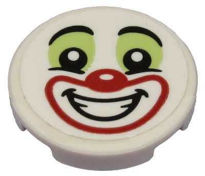 LEGO onderdeel Tegel, Rond 2 x 2 met Onderkant Studs Houder met Clown Gezicht met Geelgroen Oogschaduw en Rode Neus en Mond Patroon (Sticker) - Set 70432 (14769pb311)