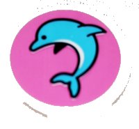LEGO part Tile, Round 2 x 2 with Bottom Stud Holder with Medium Azure Jumping Dolphin on Dark Pink Background Pattern Model Left Side (Sticker) - Set 41347 14769pb421L
