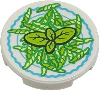 LEGO part Tile, Round 2 x 2 with Bottom Stud Holder with Leaves and Green Pasta Pattern 14769pb745