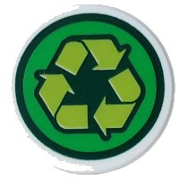 LEGO part Tile, Round 2 x 2 with Bottom Stud Holder with Dark Green, Green and Lime Recycle Logo Pattern 14769pb824