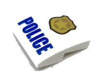 LEGO part Slope, Curved 2 x 2 x 2/3 with Gold Badge and Blue 'POLICE' Pattern 15068pb046