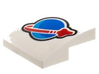 LEGO part Schräge, Gebogen 2 x 2 x 2/3 mit Blauem und Rotem Classic Space Logo Muster 15068pb403