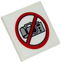 LEGO part Road Sign 2 x 2 Square with Open O Clip with No Cameras Pattern (Sticker) - Set 10261 15210pb035