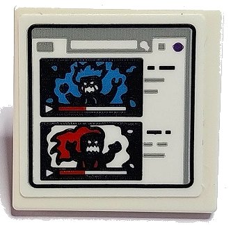 LEGO part Road Sign 2 x 2 Square with Open O Clip with Screen with Videos of Dark Azure, Red and Black Phantom Minifigures Pattern (Sticker) - Set 70436 (15210pb178)