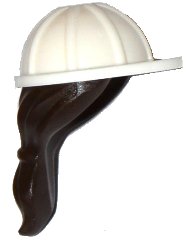 LEGO part Minifigur, Kopfbedeckung Helm Baustelle mit geformtem dunkelbraunem Pferdeschwanz-Haarmuster 16178pb01