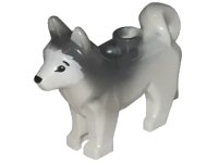 LEGO part Dog, Husky with Marbled Dark Bluish Gray Ears and Back and Printed Black Eyes and Nose, White Face and Ears Pattern 16606pb001