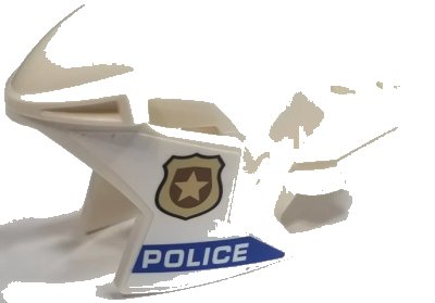 LEGO part Motorcycle Fairing, Racing (Sport) Bike with Gold Badge and 'POLICE' on Blue Stripe Pattern on Both Sides (Stickers) - Sets 60208 / 60210 / 60233 (18895pb15)