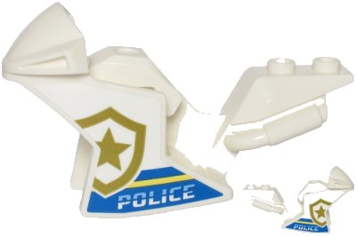 LEGO part Motorcycle Fairing, Racing (Sport) Bike with 'POLICE', Blue and Bright Light Yellow Stripes and Gold Star Badge Logo Pattern on Both Sides (Stickers) - Sets 60244 / 60245 / 60246 (18895pb18)
