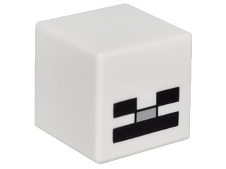 LEGO part Minifigure, Head, Modified Cube with Pixelated Black Eyes, Light Bluish Gray Nose, and Black Mouth Pattern (Minecraft Skeleton) (19729pb004)