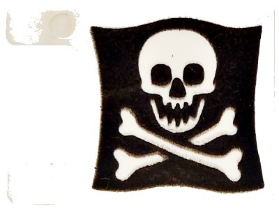 LEGO part Flag 2 x 2 Square with Rounded Skull and Crossbones on Black Background Pattern on Both Sides (Jolly Roger) (2335p30)