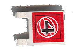 LEGO part Flag 2 x 2 Square with Black Number 4 and White Wire Frame Basketball on Red Background Pattern (Sticker) - Sets 3432 / 3433 (2335pb051)