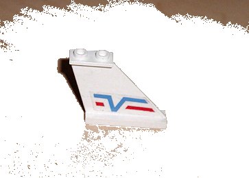 LEGO part Tail 4 x 1 x 3 with Blue 'V' and Red Line Pattern on Both Sides (Stickers) - Set 6346 (2340pb027)