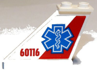 LEGO part Tail 4 x 1 x 3 with EMT Star of Life and '60116' on Red and White Background Pattern on Left Side (Sticker) - Set 60116 (2340pb065l)