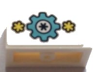 LEGO part Panel 1 x 2 x 1 White with Rounded Corners and 2 Sides with Metallic Light Blue Gear and Bright Light Yellow Flowers Pattern (Sticker) - Set 41329 23969pb007