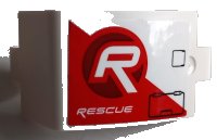 LEGO part Technic, Panel Curved 3 x 5 x 3 with 'RESCUE' and Black Hatches on Red and White Stripe Pattern Model Right Side (Sticker) - Set 42092 24116pb031r