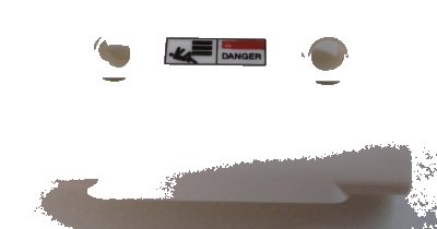 LEGO part Technic, Panel Curved 7 x 3 with 2 Pin Holes through Panel Surface with 'DANGER' and Person under Load Pattern (Sticker) - Set 42100 (24119pb009)