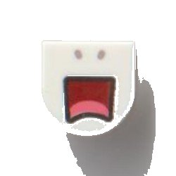 LEGO part Tile, Round 1 x 1 Half Circle Extended with Light Bluish Gray Nostrils, Dark Red Scared Open Mouth, and Coral Tongue Pattern (24246pb020)