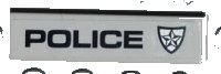 LEGO onderdeel Tile 1 x 4 with Black 'POLICE' and Police Silver Star Badge on White Background Pattern Model Left Side (Sticker) - Set 8186 2431pb0188L