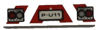 LEGO part Tile 1 x 4 with Red and Silver Lights and 'P-U11' and Red and White Danger Stripes Pattern (Sticker) - Set 8186 (2431pb0195)