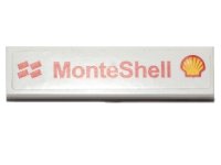 LEGO part Tile 1 x 4 with Red 'MonteShell' and Shell Logo Pattern (Sticker) - Set 30192 2431pb0343
