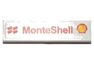 LEGO onderdeel Tile 1 x 4 with Red 'MonteShell' and Shell Logo Pattern (Sticker) - Set 30192 (2431pb0343)