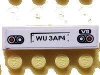 LEGO part Tile 1 x 4 with Red and White Taillights, Black 'WU 3AP4' and White 'V8' Pattern (Sticker) - Set 8681 2431pb0507
