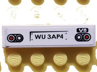 LEGO part Tile 1 x 4 with Red and White Taillights, Black 'WU 3AP4' and White 'V8' Pattern (Sticker) - Set 8681 (2431pb0507)