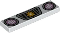 LEGO part Tile 1 x 4 with Bright Pink Headlights and Silver Grille with Bright Light Orange Flower Pattern (2431pb0705)
