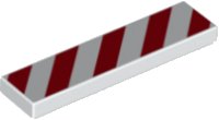 LEGO part Tile 1 x 4 with Red and White Danger Stripes (White Corners) Pattern 2431pb0745