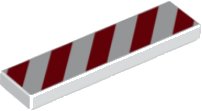 LEGO part Tile 1 x 4 with Red and White Danger Stripes (White Corners) Pattern (2431pb0745)