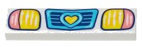 LEGO part Tile 1 x 4 with Medium Azure Vehicle Grille with Heart, Coral and Yellow Headlights Pattern 2431pb0780