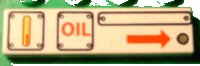 LEGO part Tile 1 x 4 with Three Panels, 'OIL' and Arrow Right Pattern 2431px23