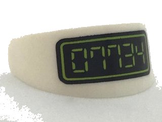 LEGO part Minifigure, Visor Standard with Lime Digital '07734' on Black Background Pattern (2447pb01)