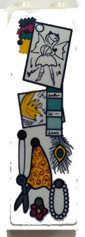 LEGO part Brick 1 x 2 x 5 with Scissors, Necklace, Flower, Cloth Swatches, and Sketches Pattern (Sticker) - Set 41341 (2454pb211)