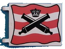 LEGO part Flag 6 x 4 with Crossed Cannons over Red Stripes Pattern (2525px1)