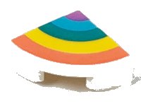 LEGO part Tile, Round 1 x 1 Quarter with Coral, Yellow, Dark Turquoise, Medium Azure, and Medium Lavender Rainbow Pattern 25269pb008