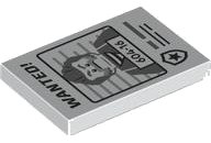LEGO part Tile 2 x 3 with Black 'WANTED!' and Dark Bluish Gray Minifigure with '604-16' Pattern 26603pb381