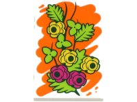 LEGO part Tile 2 x 3 with Painting of Yellow and Magenta Flowers with Lime Leaves on Orange Background Pattern (BAM) 26603pb476