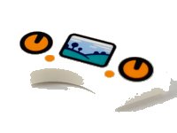 LEGO part Tile, Round Corner 2 x 2 Macaroni with Orange Circle Control Pads and Buttons and Display with Sky, Grass and Tree Pattern 27925pb003