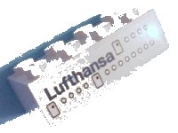 LEGO part Brick 2 x 4 with 'Lufthansa', Airplane Doors and Windows Pattern on Both Sides (Stickers) - Set 40146 3001pb001