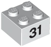 LEGO part Brick 2 x 2 with Black Number 31 Pattern 3003pb065