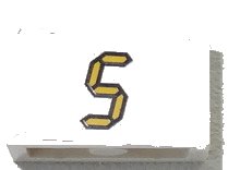 LEGO part Brick 1 x 2 with Yellow Digital '5' on White Background Pattern (Sticker) - Set 3568 (3004pb136)