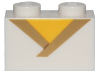 LEGO part Brick 1 x 2 with Gold Trim and Yellow Triangle Pattern 3004pb188