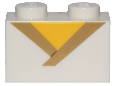 LEGO part Brick 1 x 2 with Gold Trim and Yellow Triangle Pattern (3004pb188)