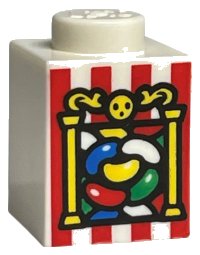 LEGO part Brick 1 x 1 with Jelly Beans, Yellow Pillars, and Red Stripes Pattern (HP Bertie Bott's Beans) 3005pb051