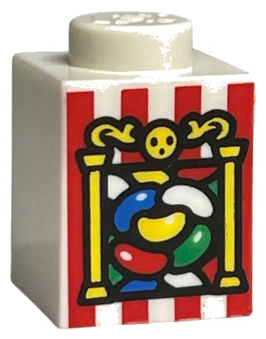 LEGO part Brick 1 x 1 with Jelly Beans, Yellow Pillars, and Red Stripes Pattern (HP Bertie Bott's Beans) (3005pb051)