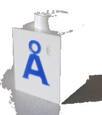 LEGO part Brick 1 x 1 with Blue Capital Letter A with Ring (Å) Pattern 3005ptAring