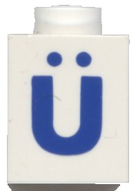 LEGO part Brick 1 x 1 with Blue Capital Letter U with Diaeresis (Ü) Pattern (Bold Font) 3005ptUdiaerb